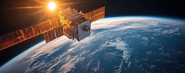 Wall Mural - Satellite launch event earth orbit space imagery cosmic environment aerial view technology impact