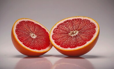 Poster - Two oranges are cut in half, one of which is red. The other half is white. Concept of freshness and health, as oranges are a nutritious fruit