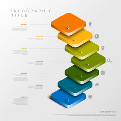 Poster - A visually appealing 3D layered stack infographic design featuring colorful steps. This layered infographic illustrates a multi-step process or timeline, perfect for presenting sequential information.