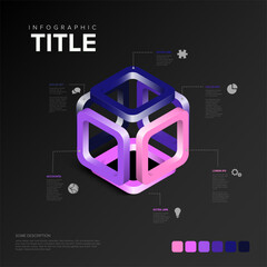 Poster - Abstract 3D cube structure for infographic data presentation on a dark background. Use this modern 3D cube design for your next infographic or presentation flow element concept.