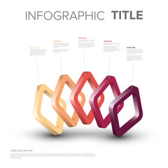 Poster - Modern infographic template features a sequence of hanging 3D rhombus shapes. This geometric infographic template provides a clean layout for data visualization using abstract 3D shapes.