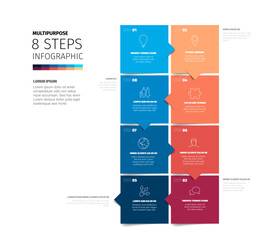 Poster - A versatile infographic template showing 8 steps vertically for business presentations. This modern infographic design is ideal for presenting a process or options in steps clearly.