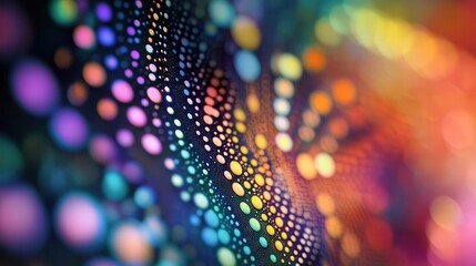 Poster - rotating colored dots, with each dot slowly transitioning through different shades of the rainbow, creating a mesmerizing effect