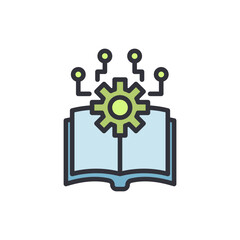 Poster - Open Book With Cogwheel And Circuit Symbolizing Knowledge Transfer