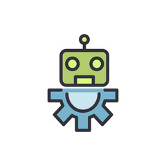 Poster - Cheerful Cartoon Robot Icon With Mechanical Gear Body Illustration