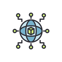 Poster - Global Network Connecting Data With Cube On Transparent Background
