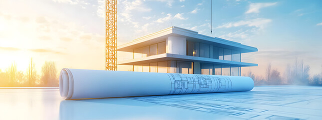 Engineering and architecture design background of an architectural and home construction project, incorporating the architect's blueprint vision