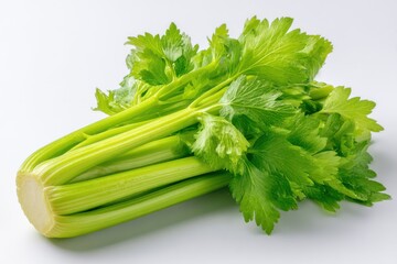 Poster - Fresh Celery Stalks Close Up Studio Shot on White Background Healthy Eating Ingredient Raw Vegetable Food Photography
