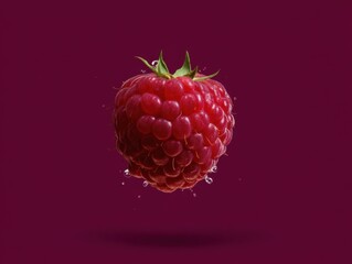 Aufkleber - Studio shot of single raspberry floating with water droplets on a purple background close up food photography