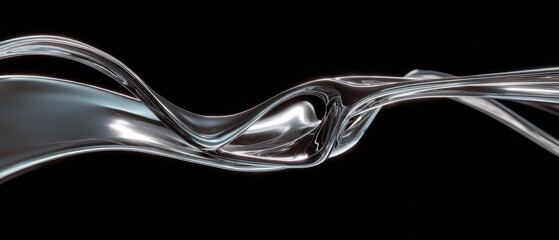 Poster - Silver Fluid Flowing Abstract on Black Background Studio Shot Close Up Modern Design Metallic Texture