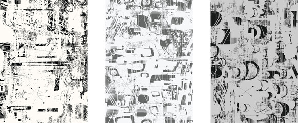 Poster - Glitch distorted geometric shape . Noise destroyed logo . Trendy defect error shapes . Glitched frame .Grunge textured . Distressed effect .Vector shapes with a halftone dots screen print texture.