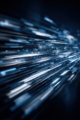 Fototapete - Abstract light streaks moving at high speed in a dark blue cyberspace environment with a futuristic and technological feel