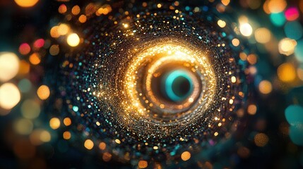 Fototapete - colorful particles, glowing brightly as they twist and turn into a kaleidoscopic spiral.