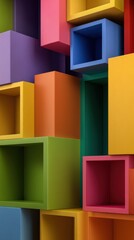 Poster - Abstract colorful boxes stacked in geometric pattern studio shot minimal design vibrant hues modern art
