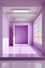 Poster - Minimalist Interior with Lavender Walls and Window Light, Geometric Shapes and Modern Design, Studio Shot