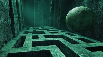 Aufkleber - maze game where a rolling ball traverses tunnels and ramps, avoiding pitfalls to discover the exit