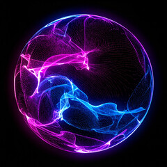 Wall Mural - neon energy sphere of particles and waves of magical glowing. abstract round shape.