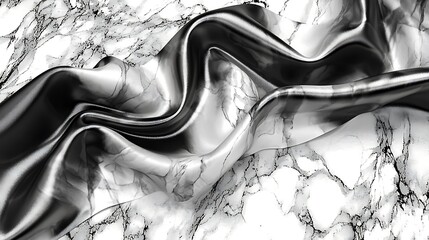 Poster - Elegant Black and White Silk Draped Over Marble Surface