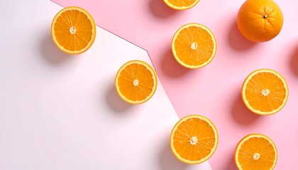 Poster - Vibrant Orange Slices on Pink and White Background