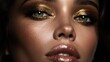 © Suphawan - Glamorous portrait of a woman with metallic gold eyeshadow, glossy lips, and flawless skin under dramatic lighting