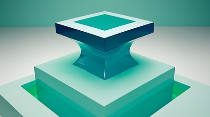 Poster - Abstract Geometric Sculpture with Teal and White Color Palette a