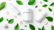 © PJ Gallery - Natural Skincare Products Mockup with Green Leaves