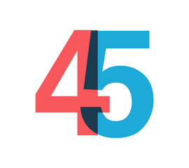 Aufkleber - Overlapping red and blue 45 digits with transparent effect, evokes modernity, joy, energy. Anniversary number design for branding, event graphics, promotional materials. Vector illustration.