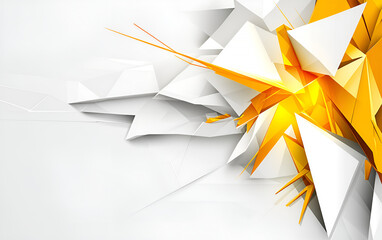 Poster - Abstract geometric background featuring dynamic composition of white and golden yellow triangle shapes on a light backdrop