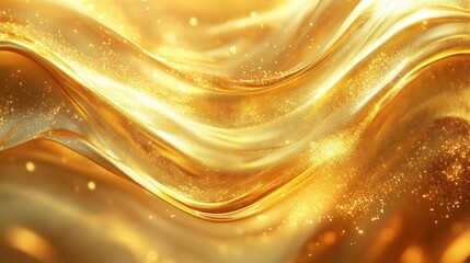 Poster - Flowing Golden Liquid with Glittering Particles Abstract Background