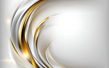 Poster - Elegant abstract design with flowing golden and silver curves on a gradient white and gray background for creative concepts.