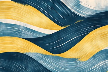 Poster - •  Bold abstract pattern featuring sharp yellow lines cutting through soft blue tones 