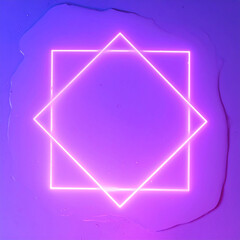 Aufkleber - Ultraviolet neon square on liquid surface. Stunning geometric shape with holographic gradients.