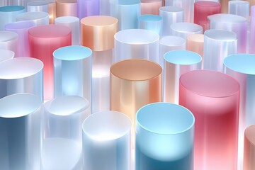 Poster - Abstract Pastel Cylinders 3D Rendering Colorful Geometric Shapes Background