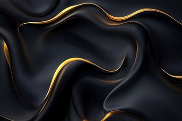 Poster - 	•  Luxury dark abstract with radiant golden curves and smooth fluid texture 