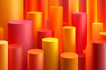 Poster - Abstract 3D Rendering of Red Orange Yellow Cylinders