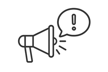Poster - Megaphone emitting an alert symbol with sound waves indicating announcement or alert at a public event setting