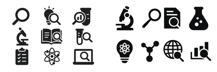 Poster - Icons representing scientific research, analysis, and exploration in a minimalist design suitable for educational materials