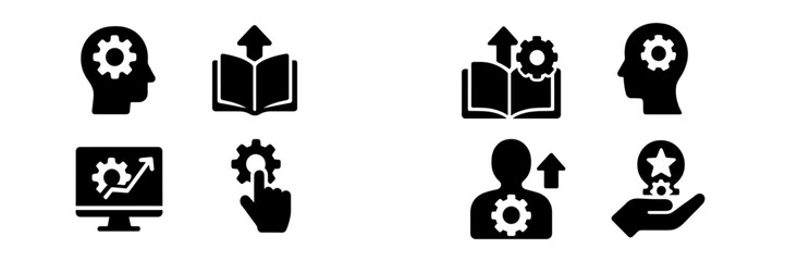 Aufkleber - Various icons representing knowledge, growth, and technology in a modern workspace