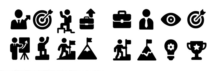 Poster - Icons representing professional growth and achievement in a corporate setting illustrating various success themes during a training session