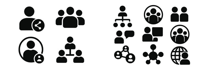 Aufkleber - Diverse icons representing social connections, networking, and collaboration in various formats