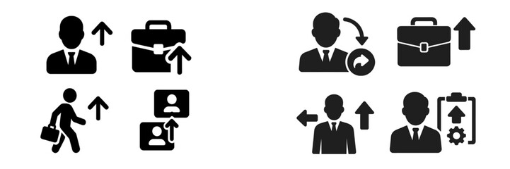 Poster - Professional growth icons illustrating career advancement, networking, and project management strategies in a corporate environment