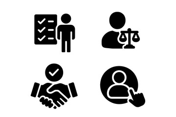 Poster - Business concepts illustrated with icons representing checklist, law, agreement, and user selection in a minimalistic design