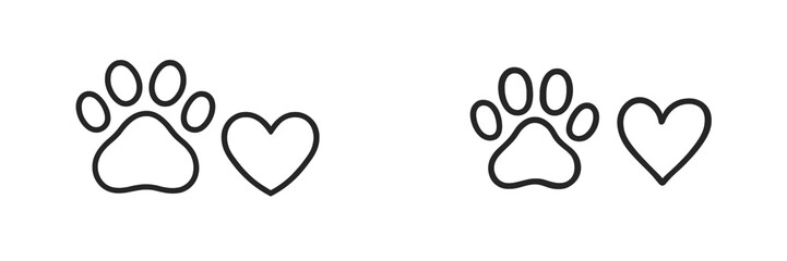 Aufkleber - Paw prints and hearts symbolize love for pets in an artistic black and white drawing