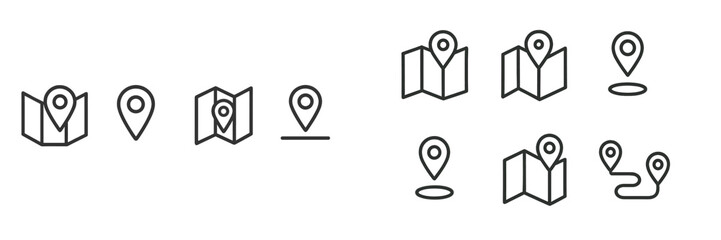 Leinwandbilder - Collection of location and map icons representing navigation and exploration in various formats and styles