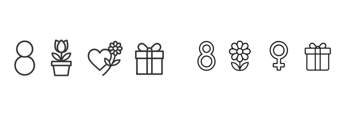 Aufkleber - Unique collection of minimalist icons illustrating love, plants, gifts, and femininity in a modern design