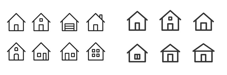 Aufkleber - Various house icons displayed in a grid format showcasing different designs and styles in a minimalist design aesthetic
