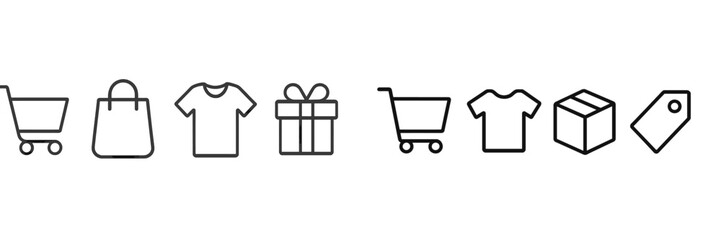 Poster - Online shopping icons arranged in a row displaying various retail items and shopping symbols for e-commerce designs