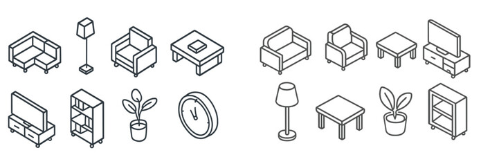 Poster - Modern furniture illustrations including sofas, tables, and decor elements in black and white style