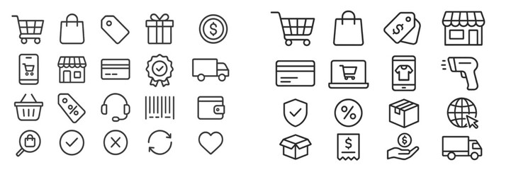 Poster - Collection of various shopping icons representing online and in-store retail activities for modern consumers