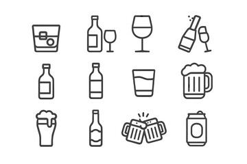 Aufkleber - Assortment of beverage illustrations showcasing drinks and casual refreshments at a gathering or event